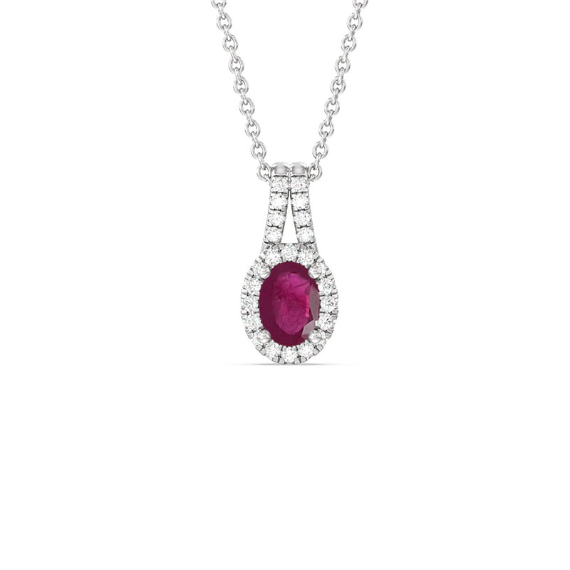 Oval Ruby and Lab Diamond Classic Halo Pendant With Studded Split Bale