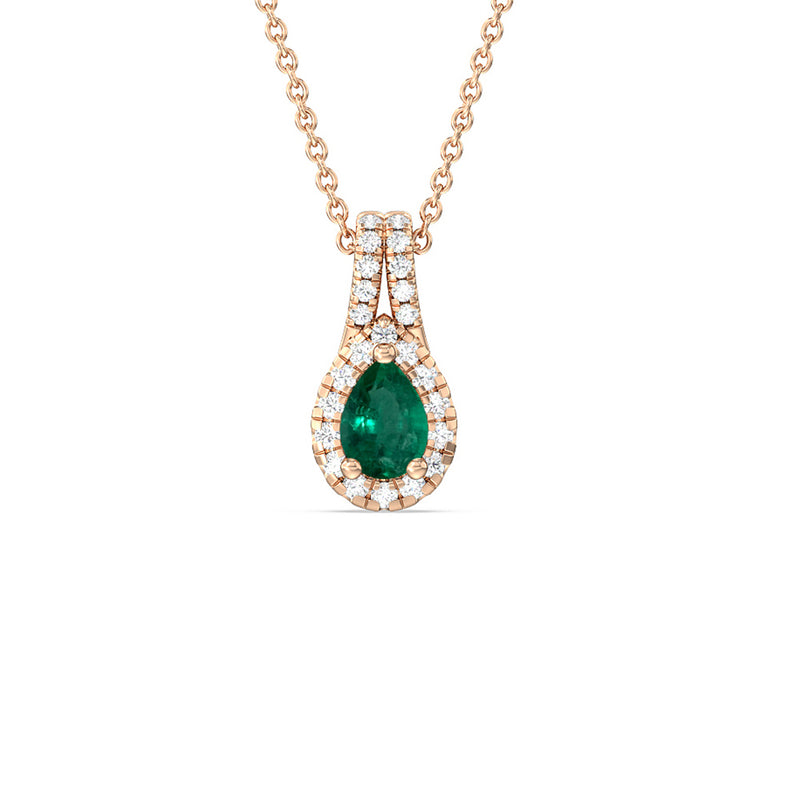 Pear Shape Emerald and Lab Diamond Classic Halo Pendant With Studded Split Bale