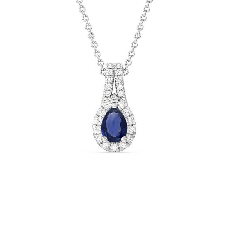 Pear Sapphire and Lab Diamond Classic Halo Pendant With Studded Split Bale