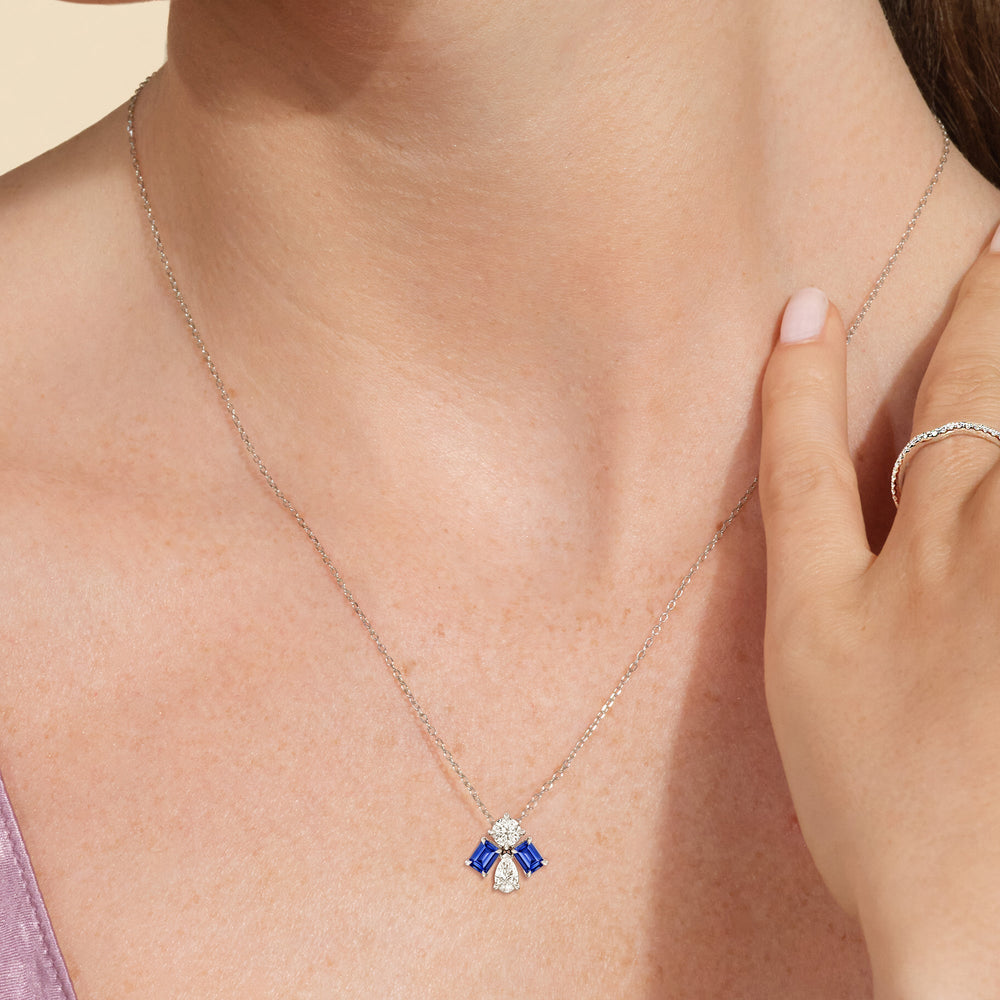 Model Wearing Sapphire and Diamond Gleaming Galaxy Necklace view