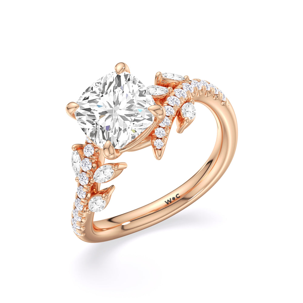 Blossoming Vine Engagement Ring with Cushion Cut Diamond in 14KT Rose Gold view 5
