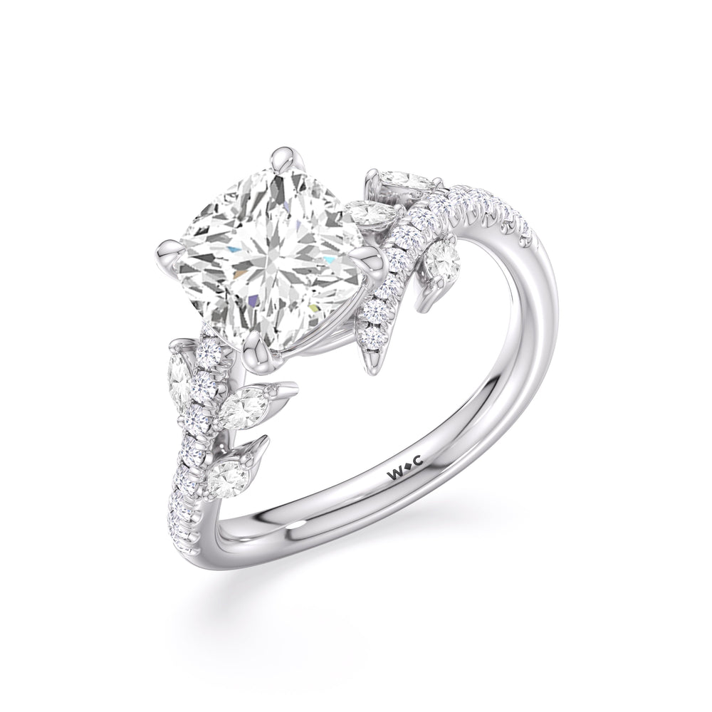 Blossoming Vine Engagement Ring with Cushion Cut Diamond in 14KT Platinum view 5
