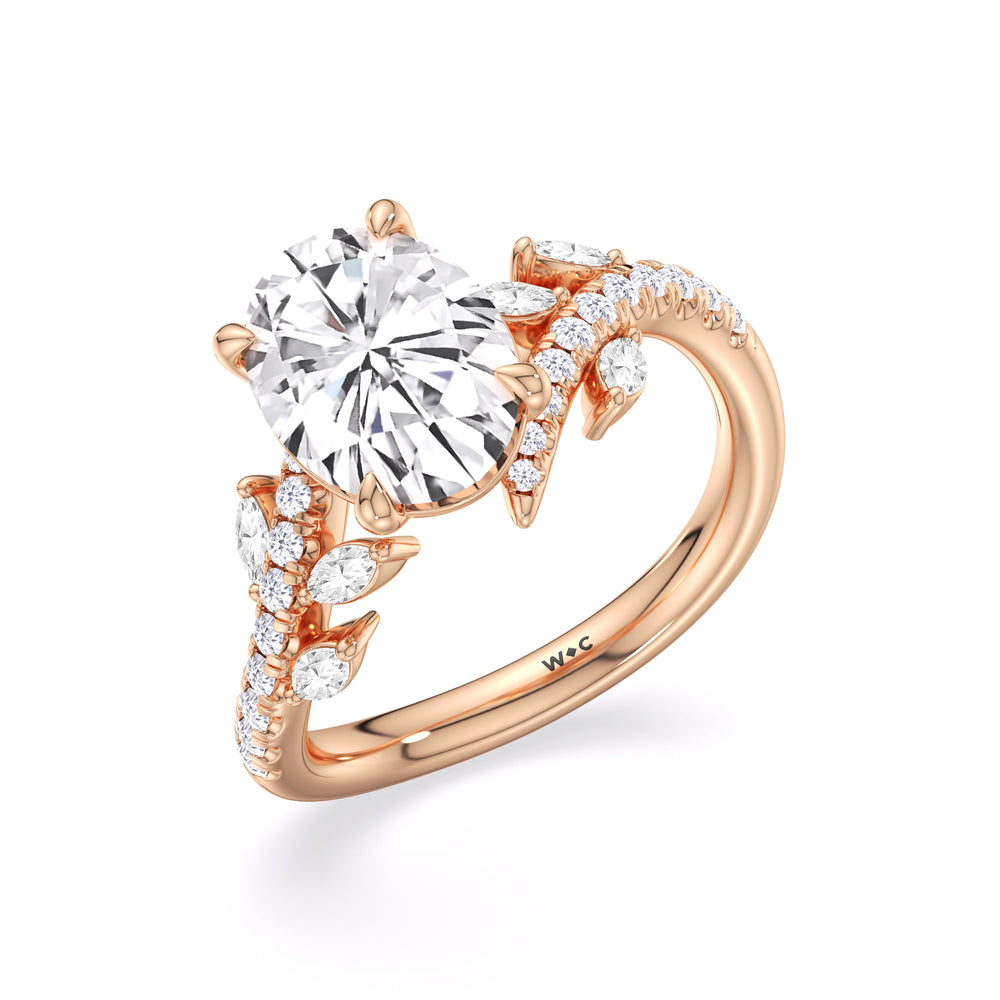 Blossoming Vine Engagement Ring with Oval Cut Diamond in 14KT Rose Gold view 5
