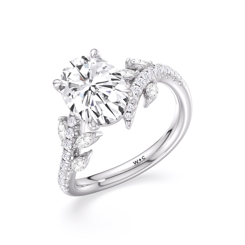 Blossoming Vine Engagement Ring with Oval Cut Diamond in 14KT Platinum view 5
