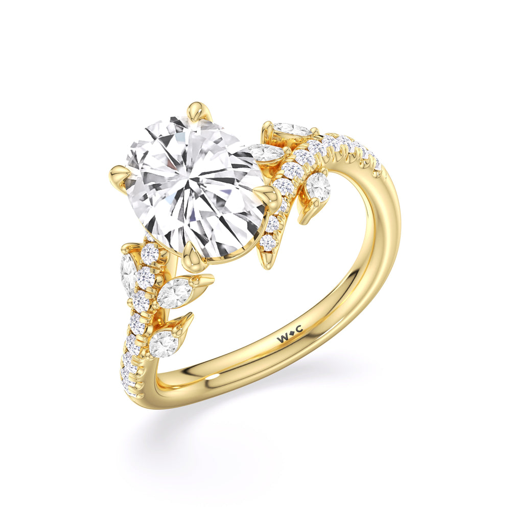 Blossoming Vine Engagement Ring with Oval Cut Diamond in 14KT Yellow Gold view 5
