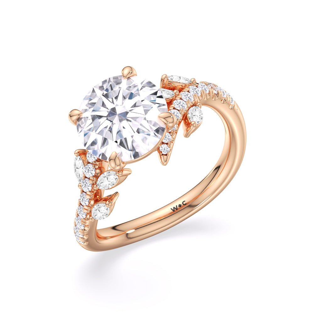 Blossoming Vine Engagement Ring with Round Cut Diamond in 14KT Rose Gold view 5

