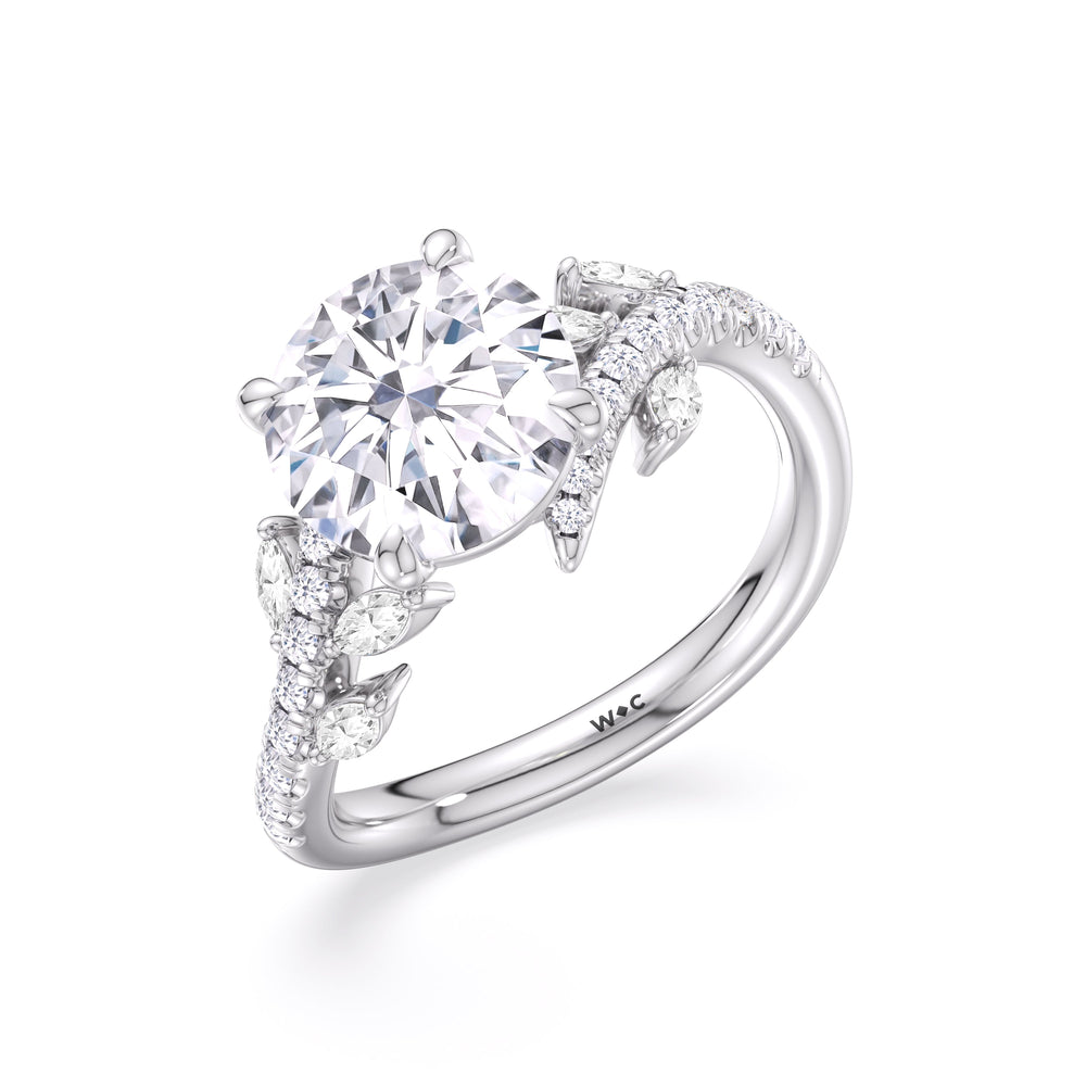 Blossoming Vine Engagement Ring with Round Cut Diamond in 14KT Platinum view 5
