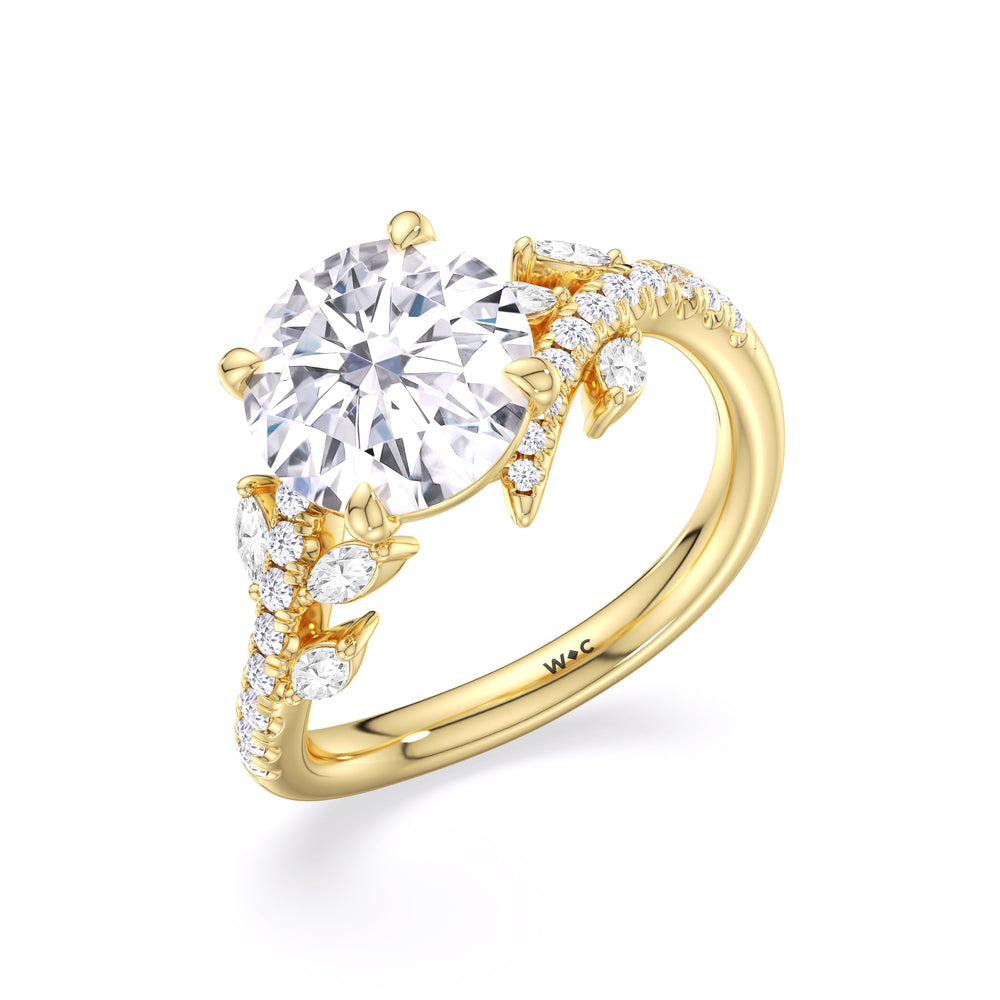 Blossoming Vine Engagement Ring with Round Cut Diamond in 14KT Yellow Gold view 5
