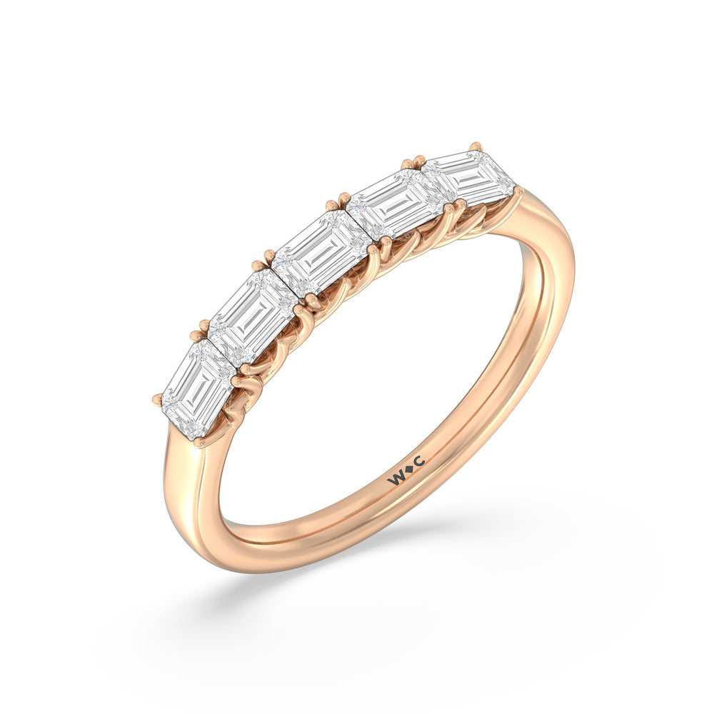 Five Stone Emerald East-West Modern Trellis Anniversary Ring (F/G SI+) with 18KT Rose Gold / Natural / 1 Cut Diamond in 14KT Rose Gold / Natural / 1 view 5
