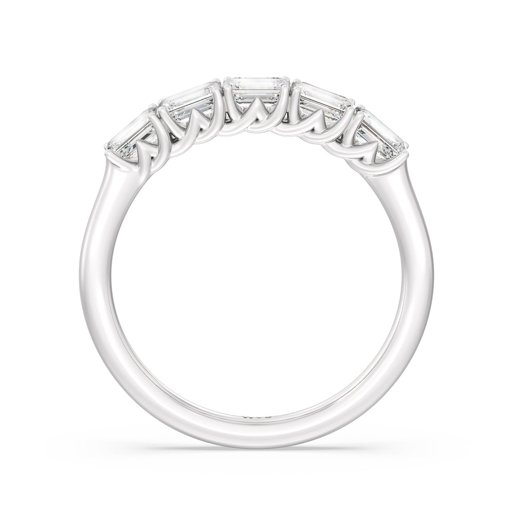 Five Stone Emerald East-West Modern Trellis Anniversary Ring (F/G SI+) with Platinum / Natural / 1 Cut Diamond in 14KT Platinum / Natural / 1 view 4
