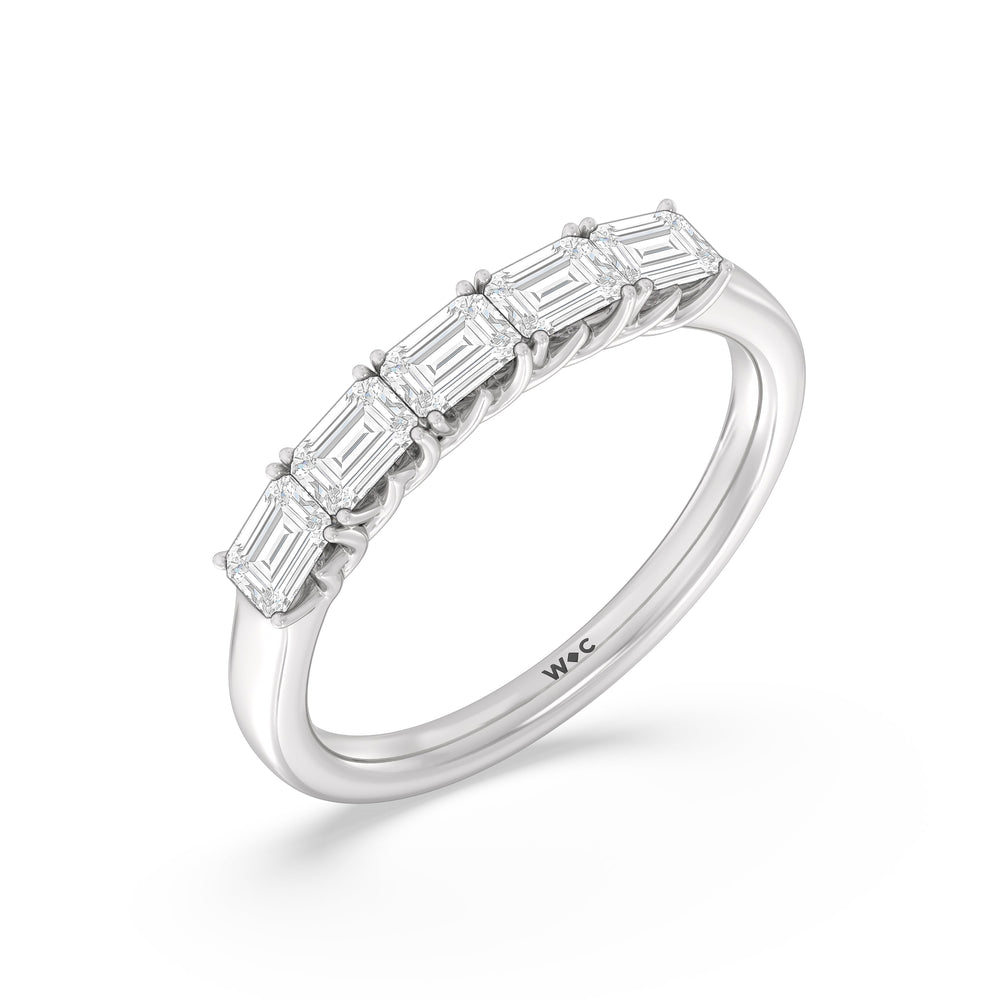 Five Stone Emerald East-West Modern Trellis Anniversary Ring (F/G SI+) with Platinum / Natural / 1 Cut Diamond in 14KT Platinum / Natural / 1 view 5
