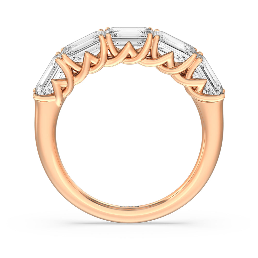 Five Stone Emerald East-West Modern Trellis Anniversary Ring (F/G SI+) with 18KT Rose Gold / Natural / 3 1/8 Cut Diamond in 14KT Rose Gold / Natural / 3 1/8 view 4
