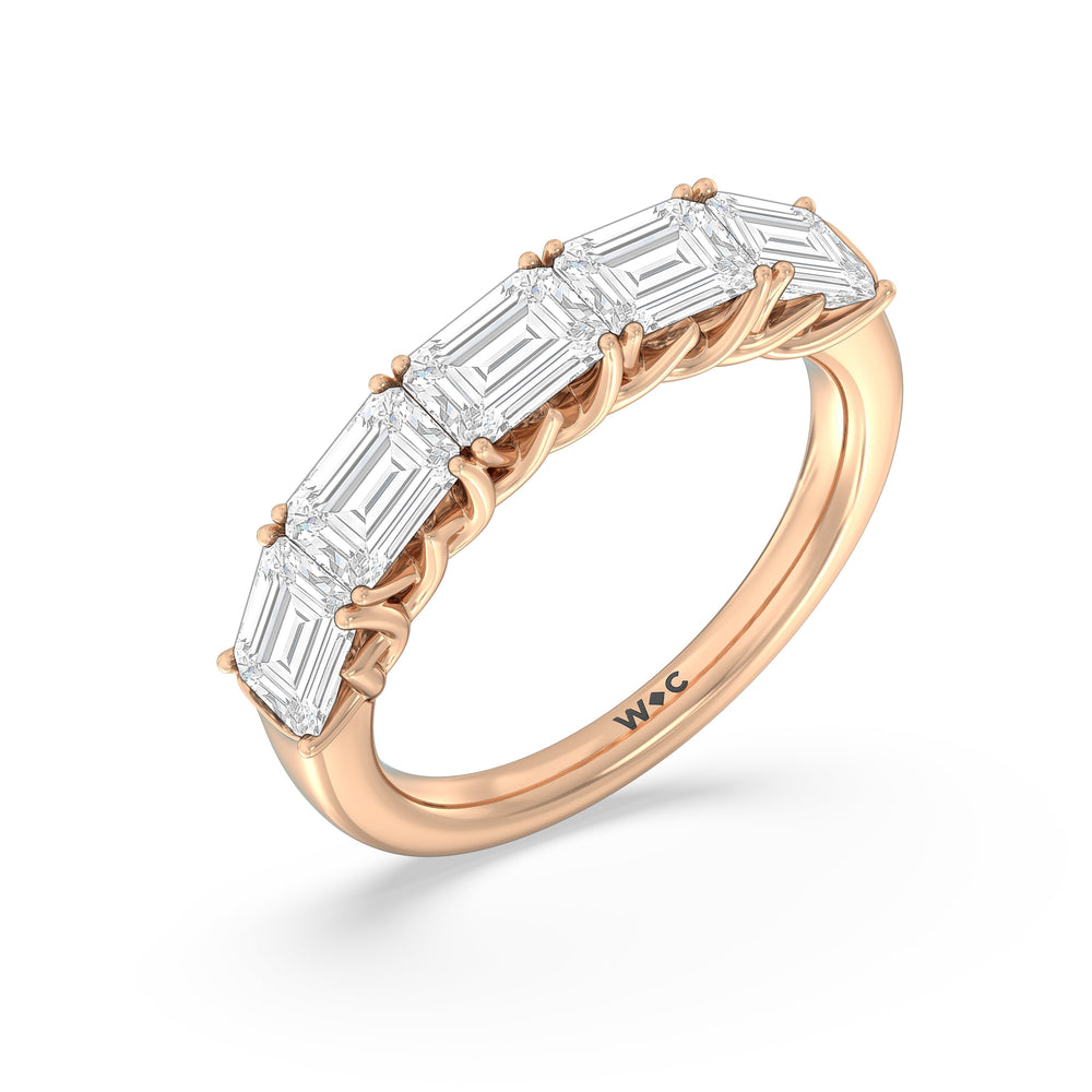 Five Stone Emerald East-West Modern Trellis Anniversary Ring (F/G SI+) with 18KT Rose Gold / Natural / 3 1/8 Cut Diamond in 14KT Rose Gold / Natural / 3 1/8 view 5
