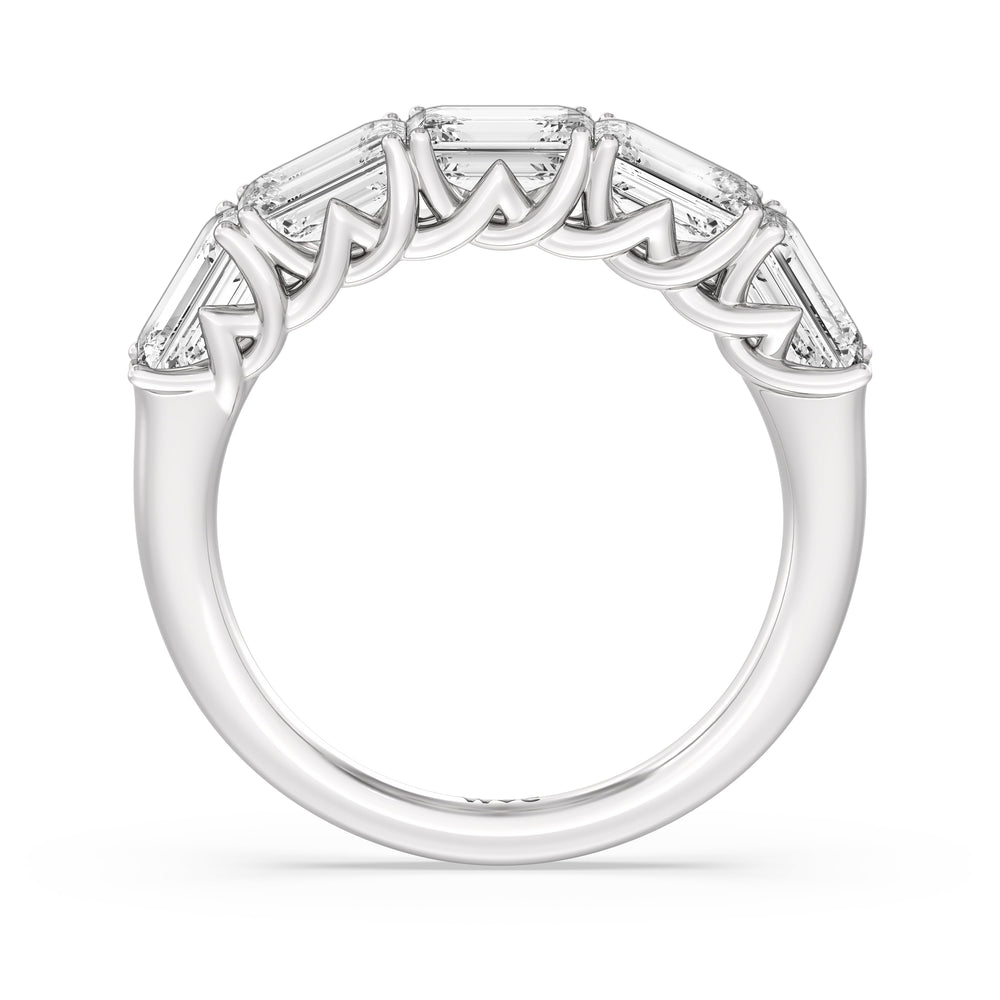 Five Stone Emerald East-West Modern Trellis Anniversary Ring (F/G SI+) with Platinum / Natural / 3 1/8 Cut Diamond in 14KT Platinum / Natural / 3 1/8 view 4
