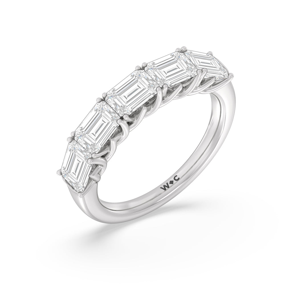 Five Stone Emerald East-West Modern Trellis Anniversary Ring (F/G SI+) with Platinum / Natural / 3 1/8 Cut Diamond in 14KT Platinum / Natural / 3 1/8 view 5
