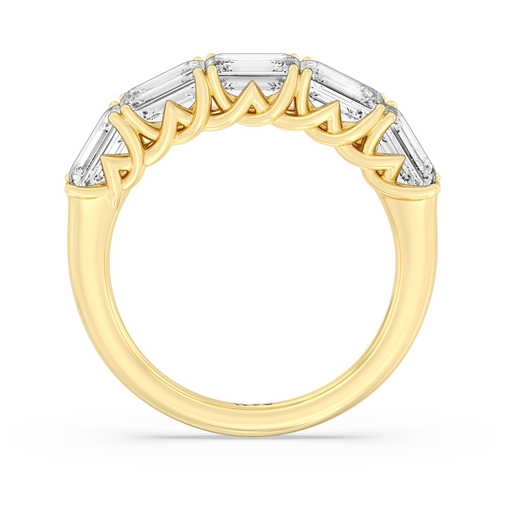 Five Stone Emerald East-West Modern Trellis Anniversary Ring (F/G SI+) with 18KT Yellow Gold / Natural / 3 1/8 Cut Diamond in 14KT Yellow Gold / Natural / 3 1/8 view 4
