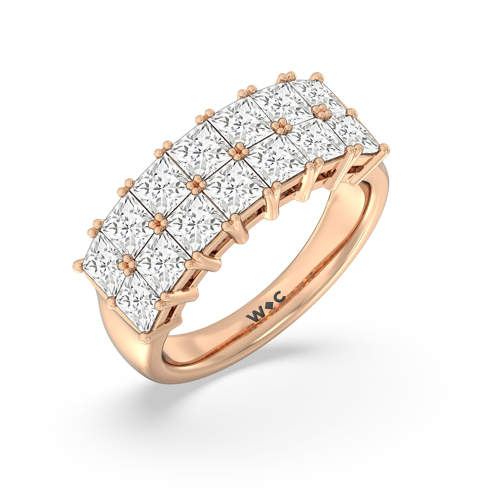 Two Row Princess Cut Anniversary Ring with 18KT Rose Gold / Natural / 3 Cut Diamond in 14KT Rose Gold / Natural / 3 view 5
