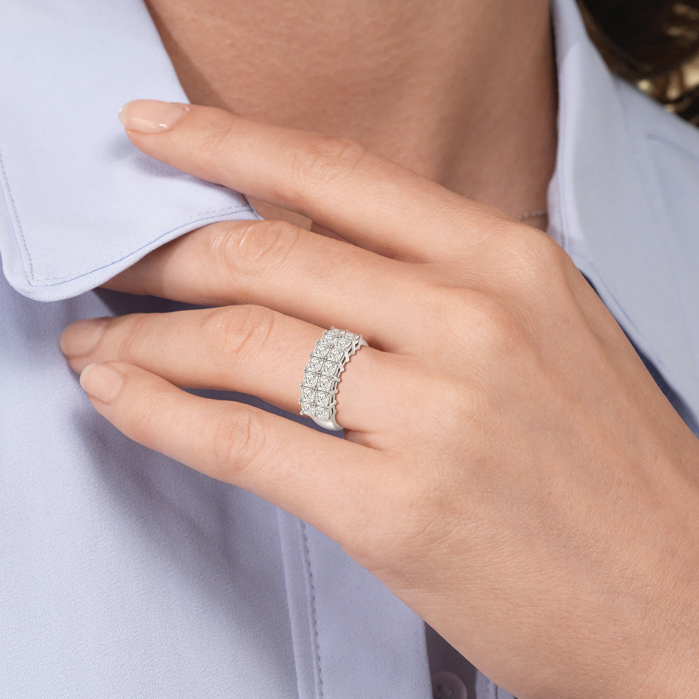Two Row Princess Cut Anniversary Ring with 18KT Rose Gold / Natural / 3 Cut Diamond in 14KT Rose Gold / Natural / 3 view 2
