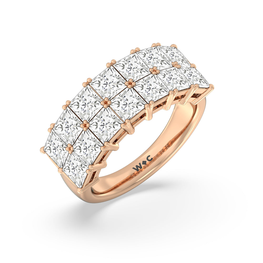 Two Row Princess Cut Anniversary Ring with 18KT Rose Gold / Natural / 5 Cut Diamond in 14KT Rose Gold / Natural / 5 view 5
