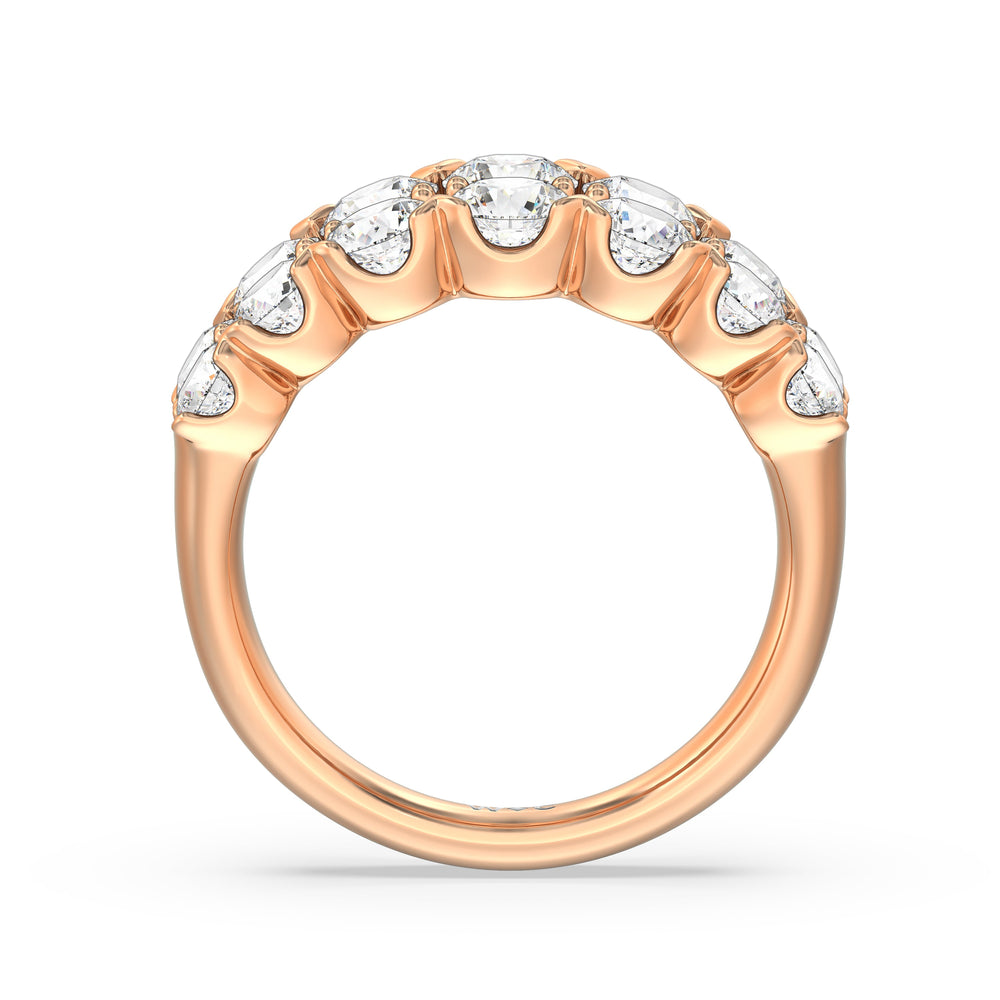 Graduating Two Row Round Diamond Anniversary Ring with 18KT Rose Gold / Natural / 3 Cut Diamond in 14KT Rose Gold / Natural / 3 view 4
