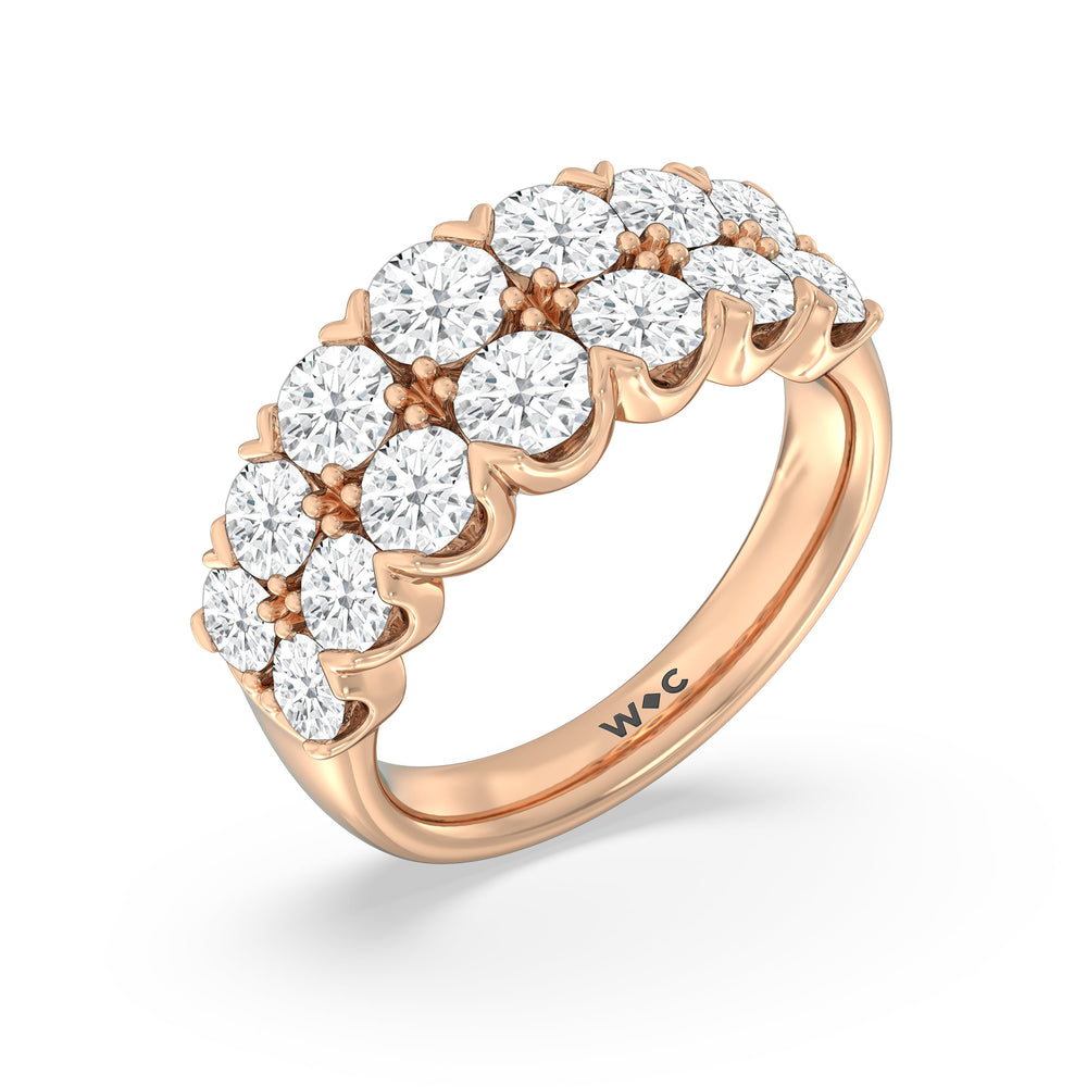 Graduating Two Row Round Diamond Anniversary Ring with 18KT Rose Gold / Natural / 3 Cut Diamond in 14KT Rose Gold / Natural / 3 view 5
