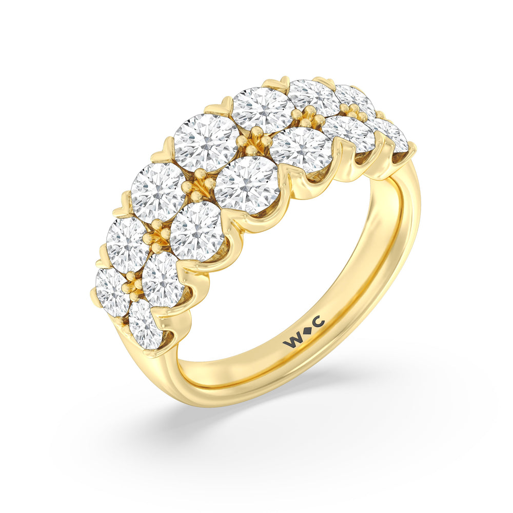 Graduating Two Row Round Diamond Anniversary Ring with 18KT Yellow Gold / Natural / 3 Cut Diamond in 14KT Yellow Gold / Natural / 3 view 5
