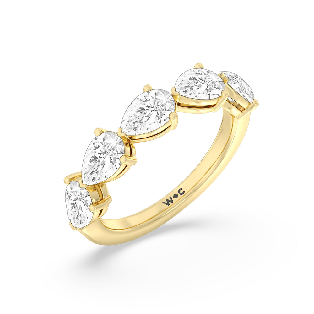 Trailing Pear Diamond Anniversary Ring with 18KT Yellow Gold / Natural / 3 Cut Diamond in 14KT Yellow Gold / Natural / 3 view 5
