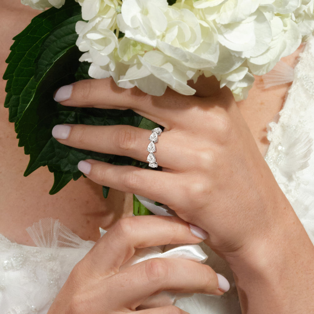 Trailing Pear Diamond Anniversary Ring with 18KT Yellow Gold / Natural / 3 Cut Diamond in 14KT Yellow Gold / Natural / 3 view 2
