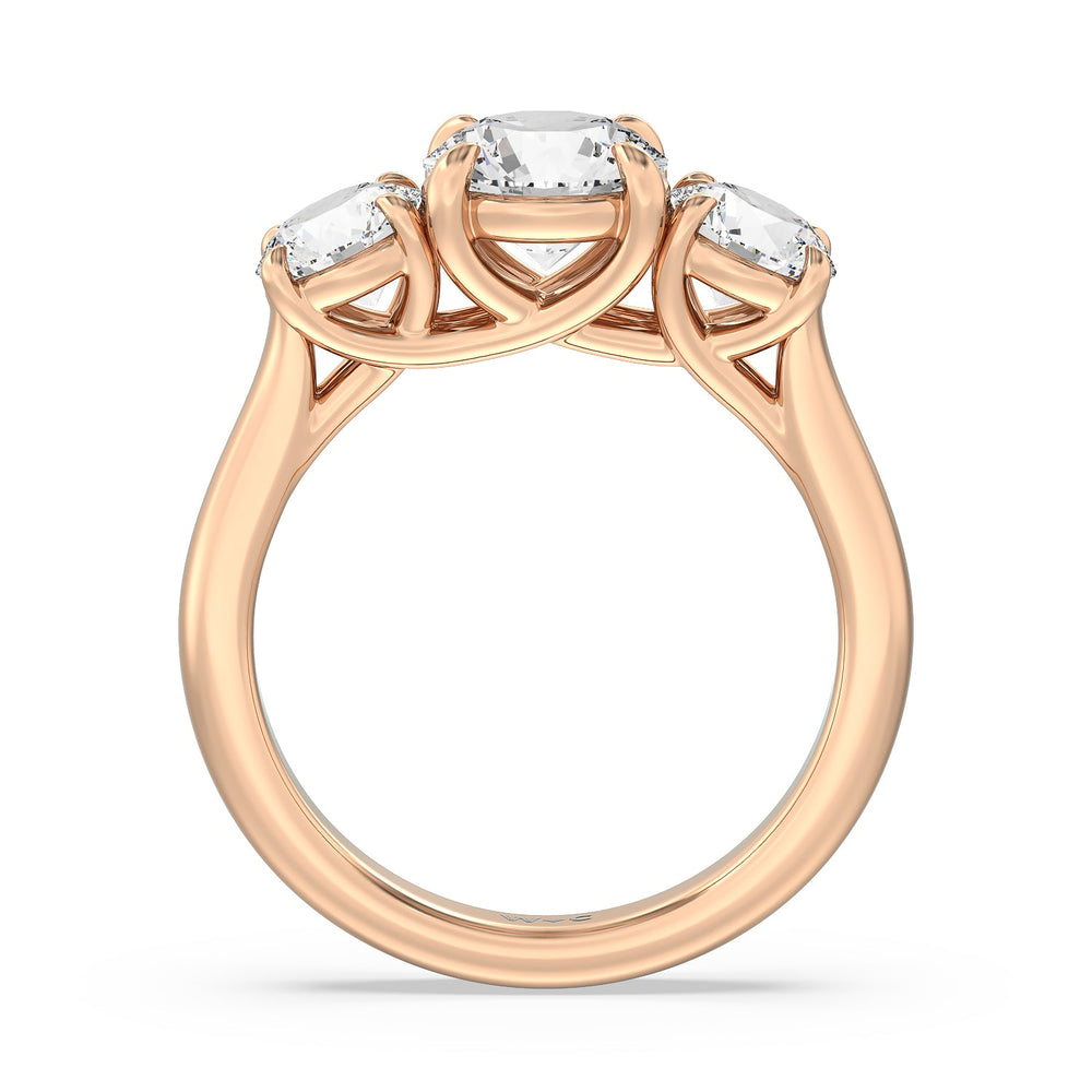 Three Stone Round Brilliant Cut Diamond Ring (F/G SI+) with 18KT Rose Gold / Natural / 3 Cut Diamond in 14KT Rose Gold / Natural / 3 view 4
