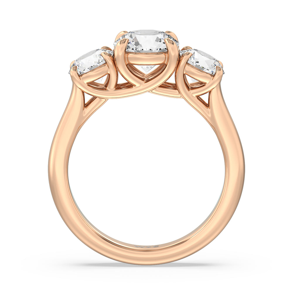 Three Stone Round Brilliant Cut Diamond Ring (E+ VS+) with 18KT Rose Gold / Lab / 3 Cut Diamond in 14KT Rose Gold / Lab / 3 view 4
