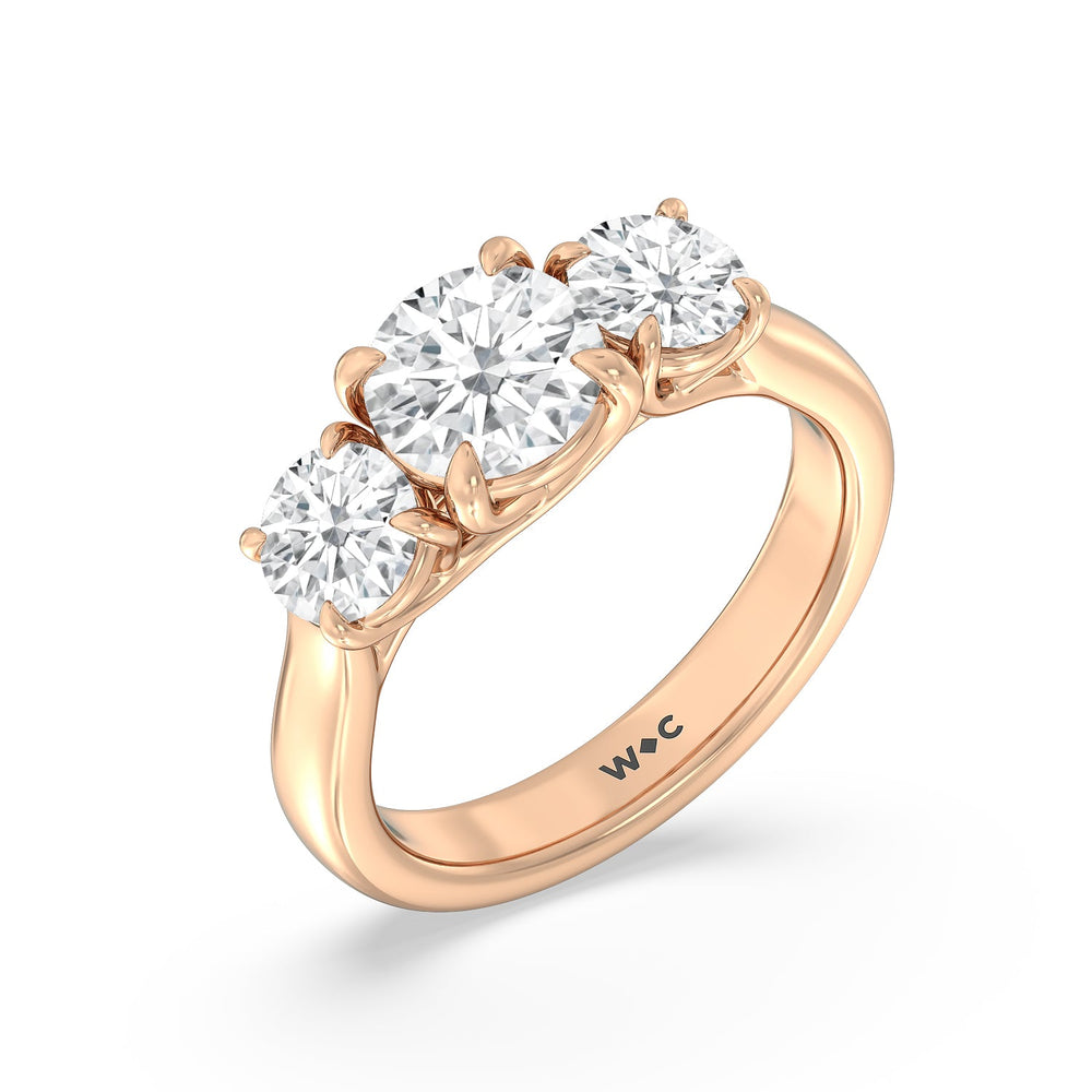 Three Stone Round Brilliant Cut Diamond Ring (F/G SI+) with 18KT Rose Gold / Natural / 3 Cut Diamond in 14KT Rose Gold / Natural / 3 view 5

