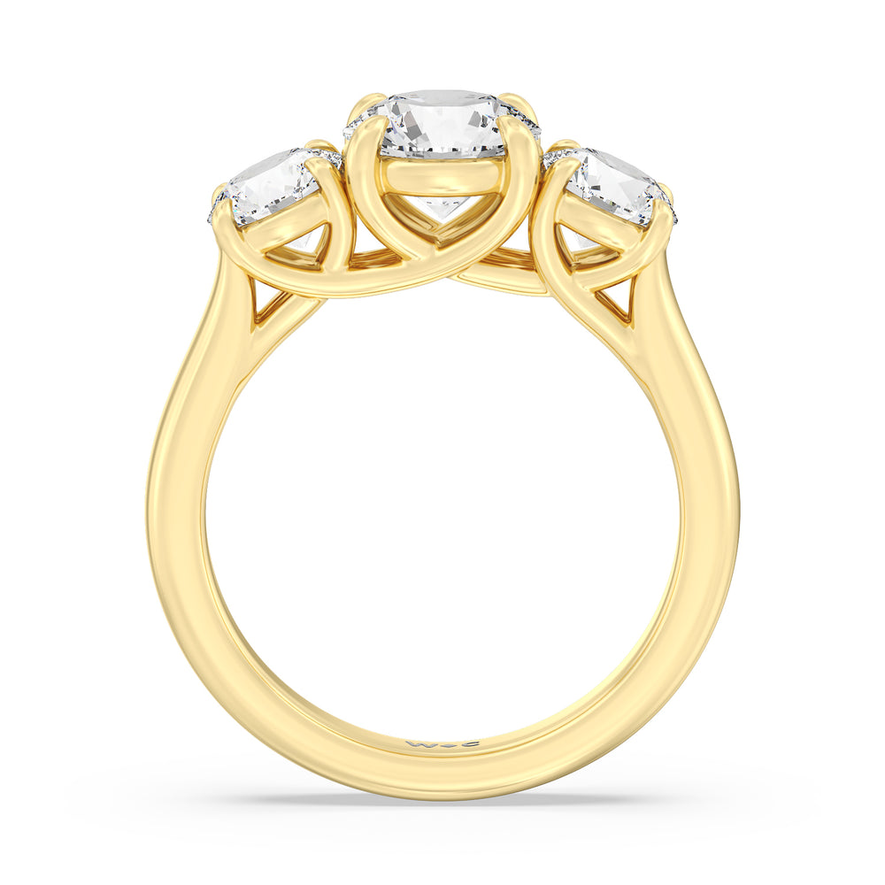 Three Stone Round Brilliant Cut Diamond Ring (E+ VS+) with 18KT Yellow Gold / Lab / 3 Cut Diamond in 14KT Yellow Gold / Lab / 3 view 4
