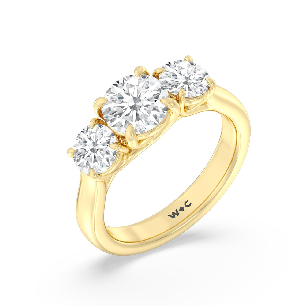 Three Stone Round Brilliant Cut Diamond Ring (F/G SI+) with 18KT Yellow Gold / Natural / 3 Cut Diamond in 14KT Yellow Gold / Natural / 3 view 4
