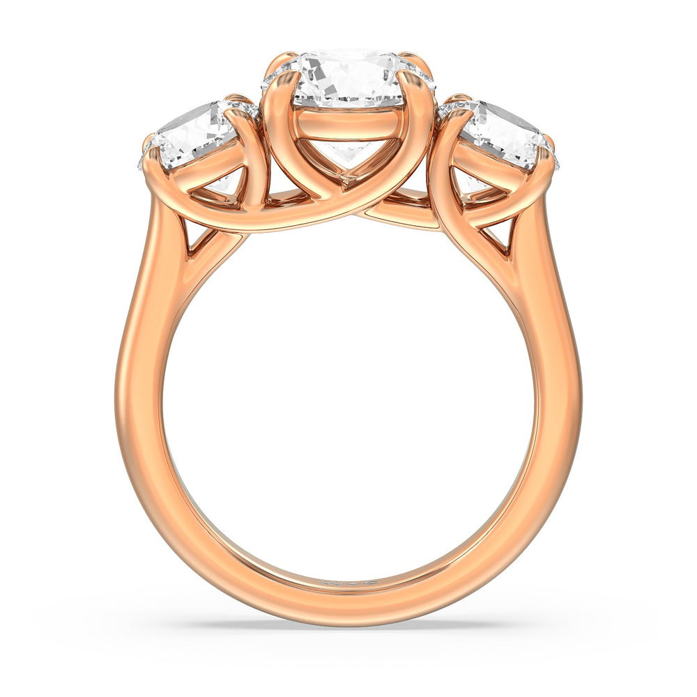 Three Stone Round Brilliant Cut Diamond Ring (F/G SI+) with 18KT Rose Gold / Natural / 4 Cut Diamond in 14KT Rose Gold / Natural / 4 view 4
