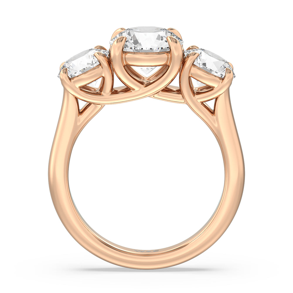Three Stone Round Brilliant Cut Diamond Ring (E+ VS+) with 18KT Rose Gold / Lab / 4 Cut Diamond in 14KT Rose Gold / Lab / 4 view 4
