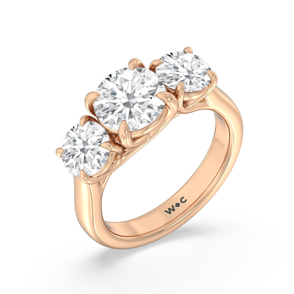 Three Stone Round Brilliant Cut Diamond Ring (F/G SI+) with 18KT Rose Gold / Natural / 4 Cut Diamond in 14KT Rose Gold / Natural / 4 view 5
