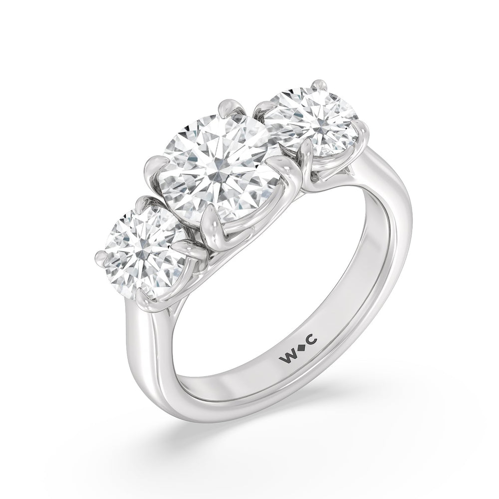Three Stone Round Brilliant Cut Diamond Ring (F/G SI+) with Platinum / Natural / 4 Cut Diamond in 14KT Platinum / Natural / 4 view 5
