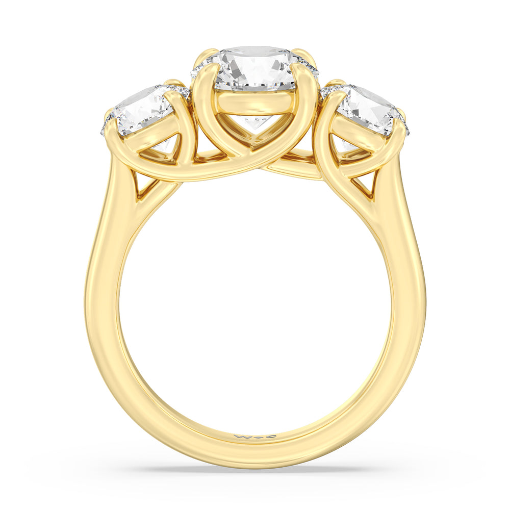 Three Stone Round Brilliant Cut Diamond Ring (E+ VS+) with 18KT Yellow Gold / Lab / 4 Cut Diamond in 14KT Yellow Gold / Lab / 4 view 4
