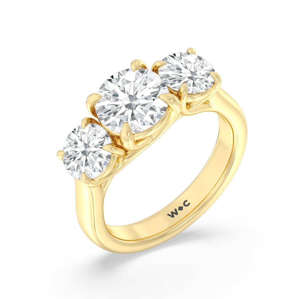 Three Stone Round Brilliant Cut Diamond Ring (F/G SI+) with 18KT Yellow Gold / Natural / 4 Cut Diamond in 14KT Yellow Gold / Natural / 4 view 5

