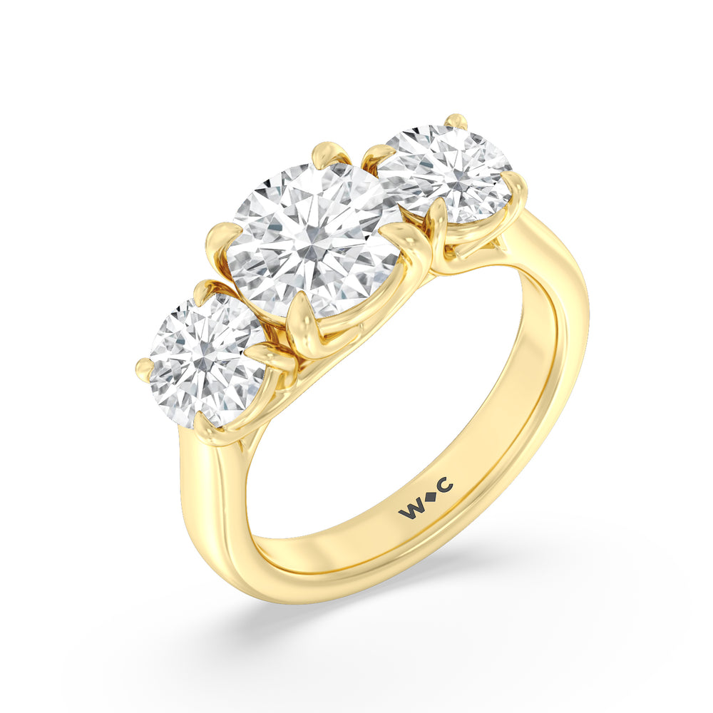 Three Stone Round Brilliant Cut Diamond Ring (E+ VS+) with 18KT Yellow Gold / Lab / 4 Cut Diamond in 14KT Yellow Gold / Lab / 4 view 5
