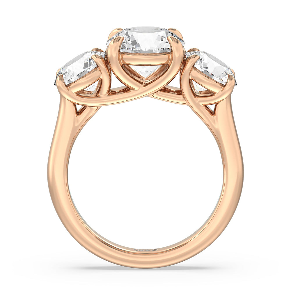 Three Stone Round Brilliant Cut Diamond Ring (F/G SI+) with 18KT Rose Gold / Natural / 5 Cut Diamond in 14KT Rose Gold / Natural / 5 view 4
