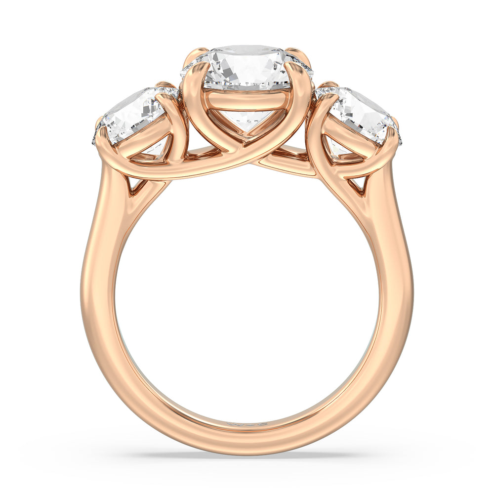 Three Stone Round Brilliant Cut Diamond Ring (E+ VS+) with 18KT Rose Gold / Lab / 5 Cut Diamond in 14KT Rose Gold / Lab / 5 view 4
