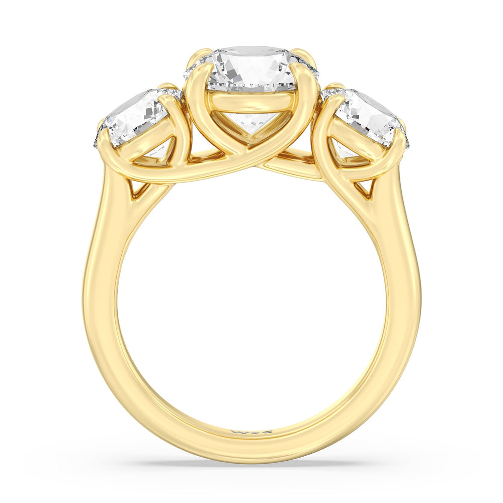 Three Stone Round Brilliant Cut Diamond Ring (F/G SI+) with 18KT Yellow Gold / Natural / 5 Cut Diamond in 14KT Yellow Gold / Natural / 5 view 4
