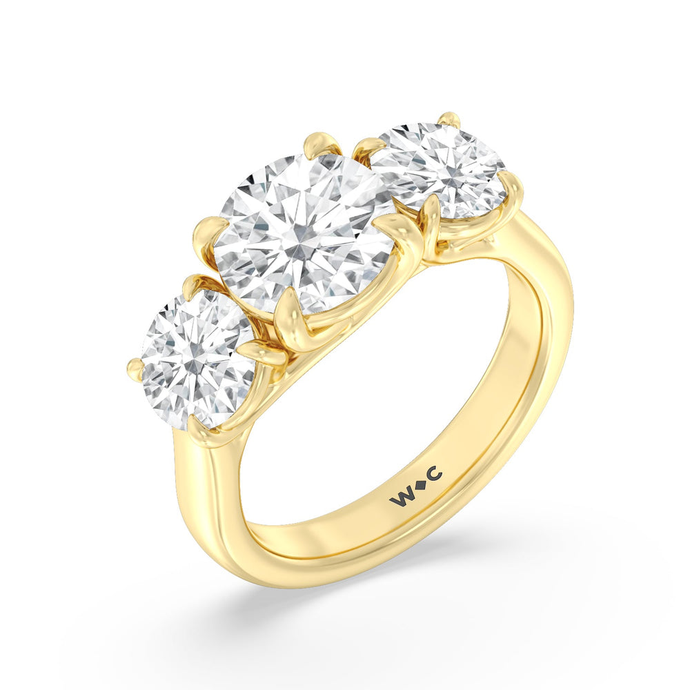 Three Stone Round Brilliant Cut Diamond Ring (F/G SI+) with 18KT Yellow Gold / Natural / 5 Cut Diamond in 14KT Yellow Gold / Natural / 5 view 5
