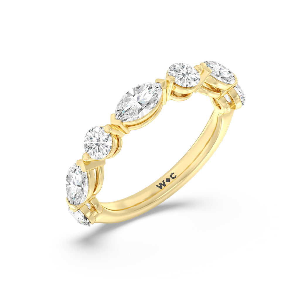 Alternating Marquise and Round Diamond Anniversary Ring (F/G SI+) with 18KT Yellow Gold / Natural / 2 Cut Diamond in 14KT Yellow Gold / Natural / 2 view 5
