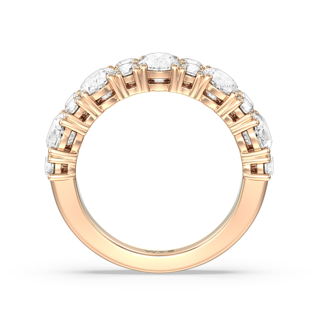 Alternating Oval with Two Round Diamonds Anniversary Band with 18KT Rose Gold / Natural / 3 Cut Diamond in 14KT Rose Gold / Natural / 3 view 4
