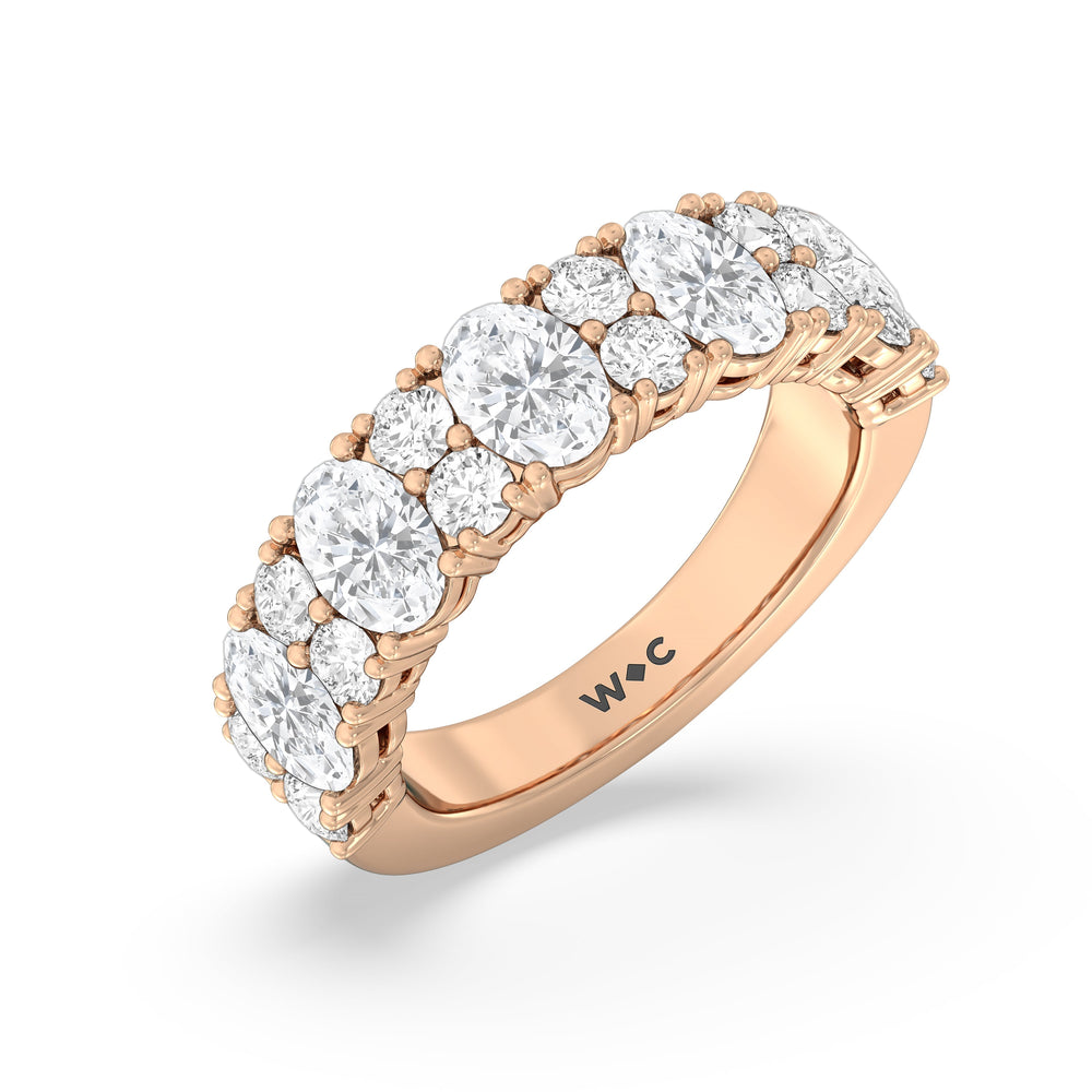 Alternating Oval with Two Round Diamonds Anniversary Band with 18KT Rose Gold / Natural / 3 Cut Diamond in 14KT Rose Gold / Natural / 3 view 5
