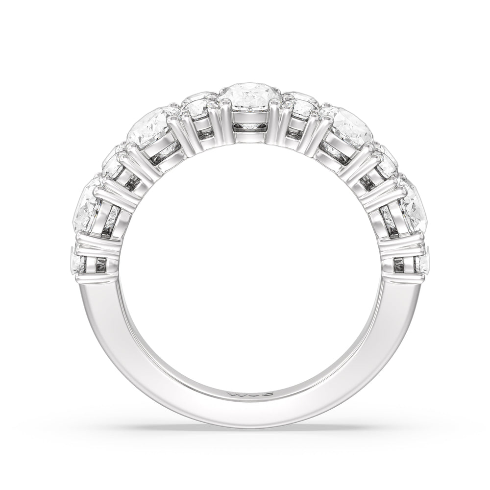 Alternating Oval with Two Round Diamonds Anniversary Band with Platinum / Natural / 3 Cut Diamond in 14KT Platinum / Natural / 3 view 4
