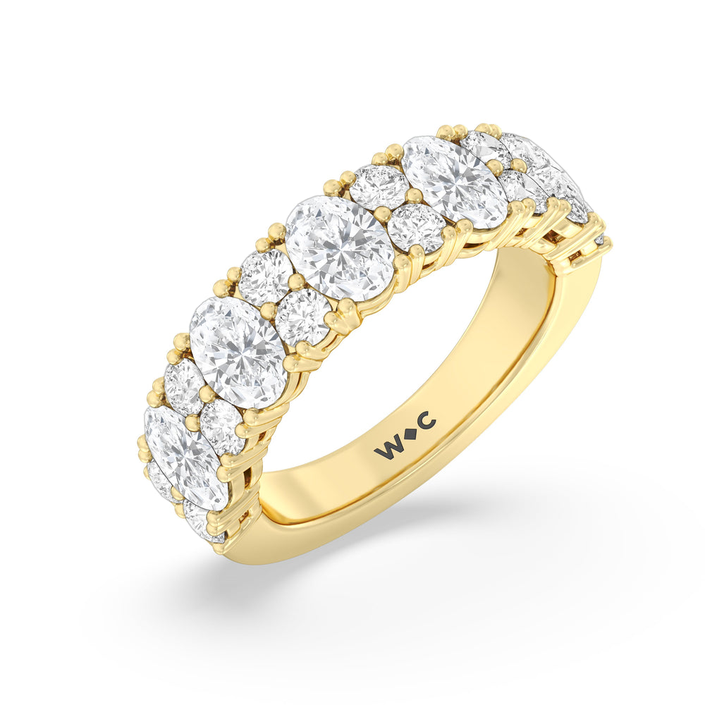 Alternating Oval with Two Round Diamonds Anniversary Band with 18KT Yellow Gold / Natural / 3 Cut Diamond in 14KT Yellow Gold / Natural / 3 view 5
