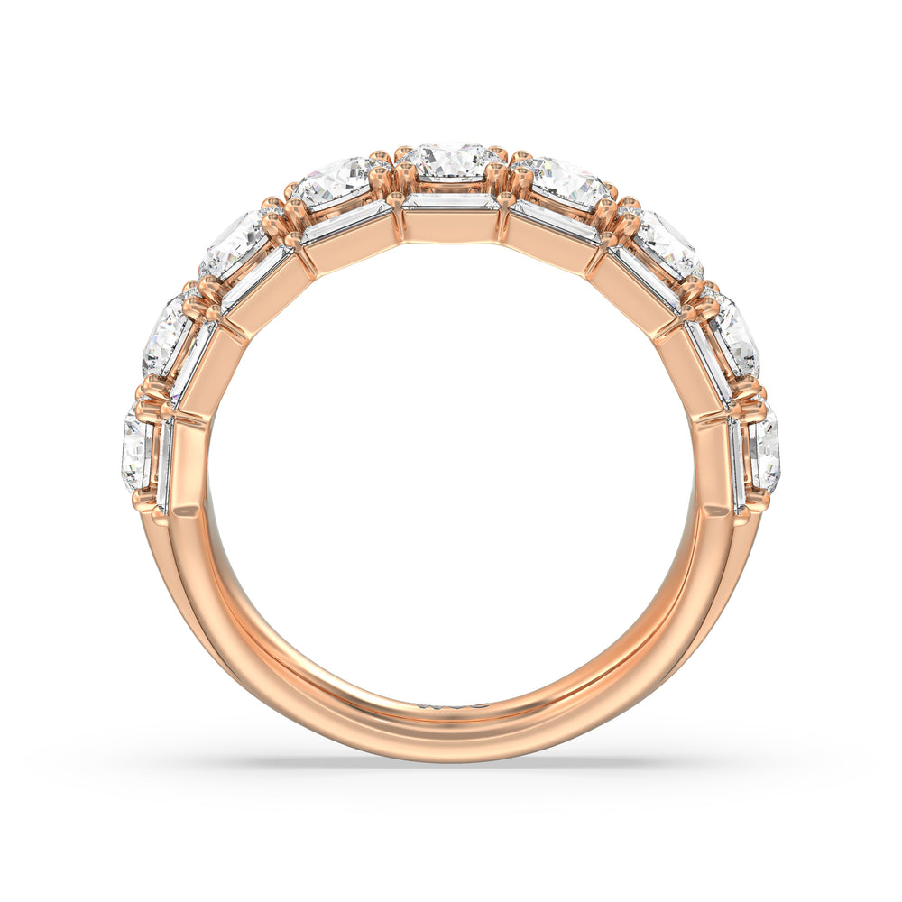 Baguette-Edged Round Diamond Anniversary Ring with 18KT Rose Gold / Natural / 3 Cut Diamond in 14KT Rose Gold / Natural / 3 view 4
